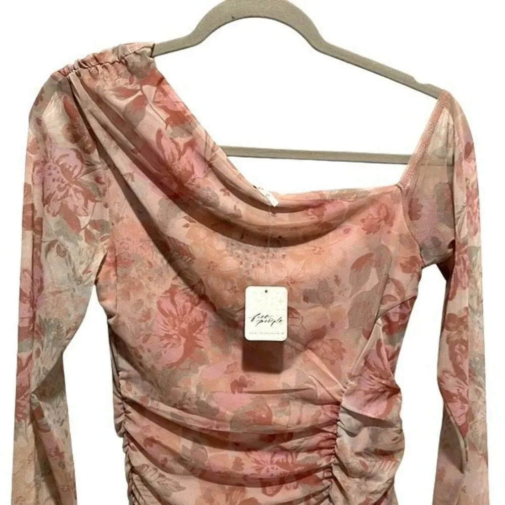 Free People Womens Chloe One Shoulder Ruched Bodycon Dress Multicolor Small NWT‎